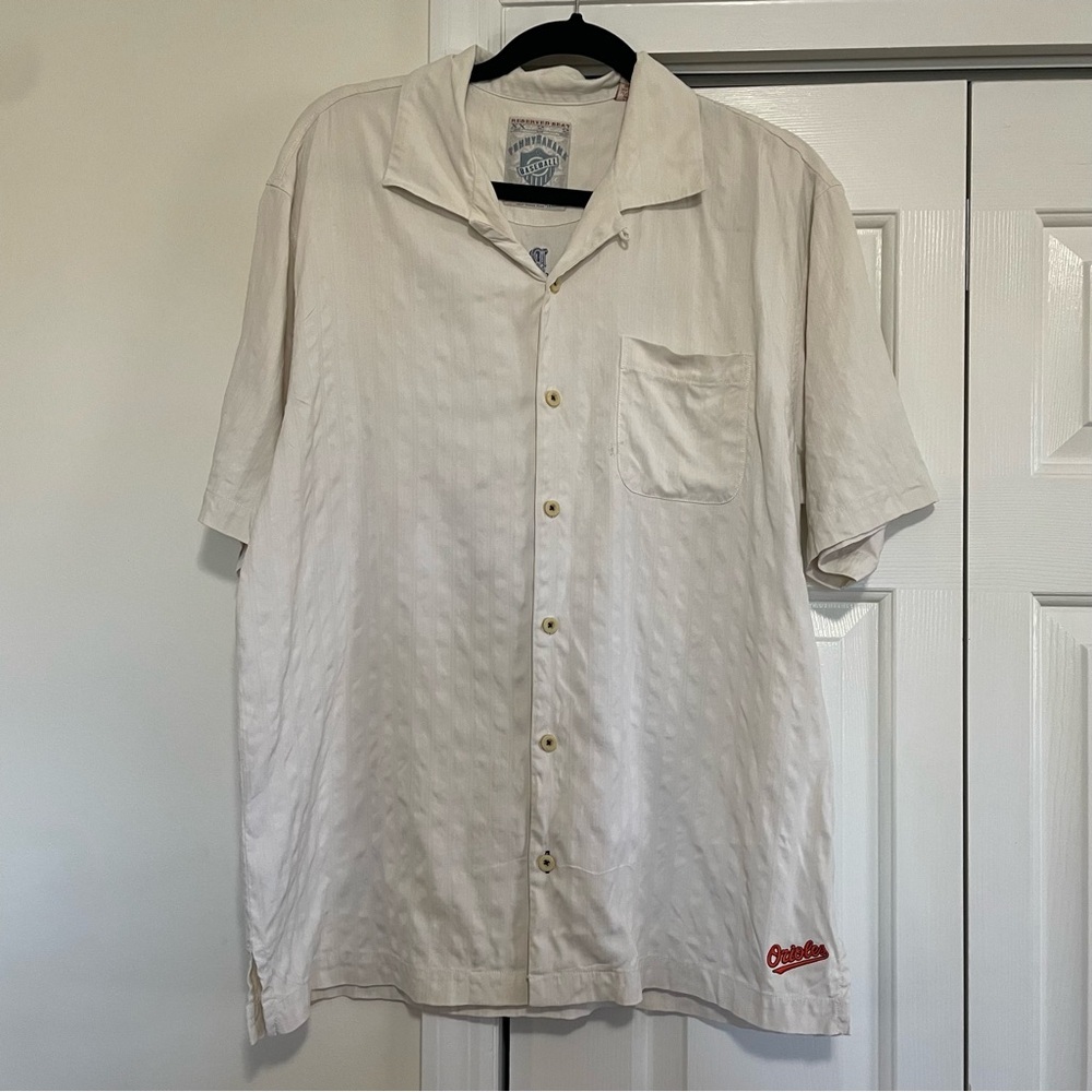 Tommy Bahama Cream Silk Baltimore Orioles Short Sleeve Button Down Size Large